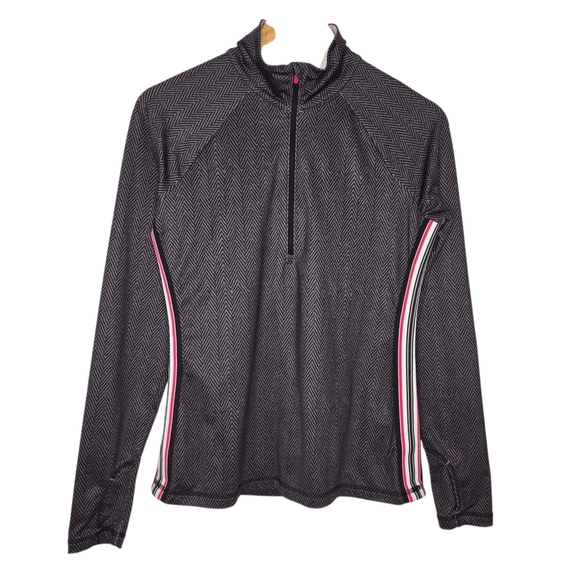 Athleta Tops - Athleta Womens Herringbone Print Pink Side Stripe Quarter Zip Pullover Medium